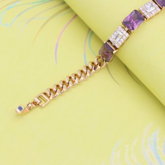 "Rose Gold Bracelet with Purple and CZ Rectangle Stones, XPBL0821 - Picture 6 of 12